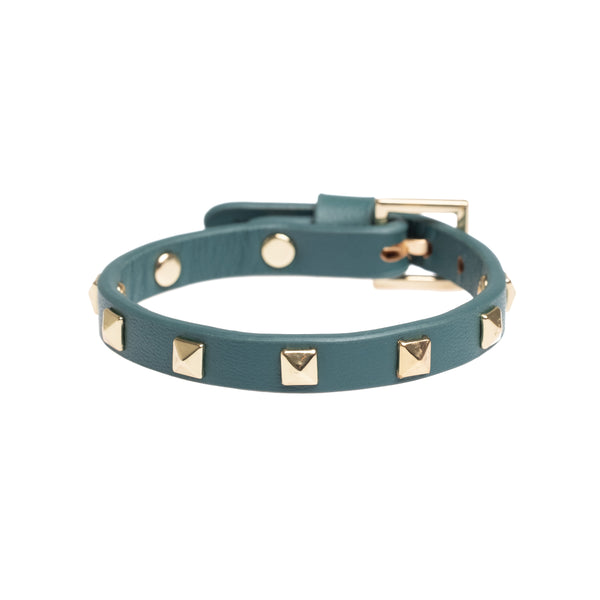 LEATHER STUD BRACELET MINI TEAL