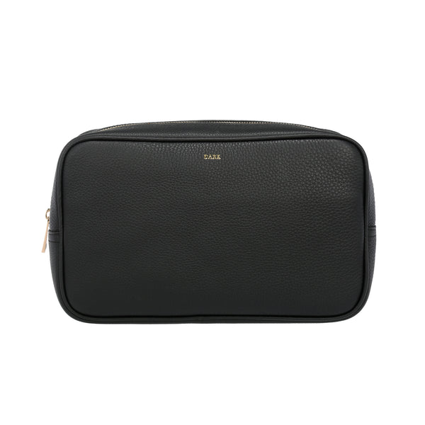 LEATHER TOILETRY BAG SMALL BLACK W/GOLD