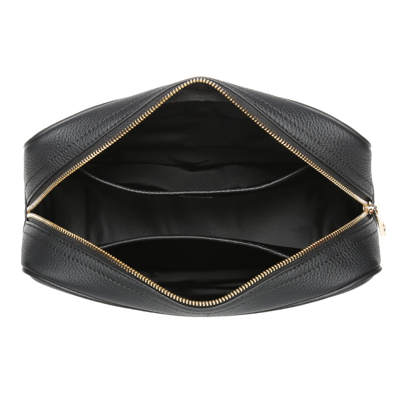 LEATHER TOILETRY BAG LARGE BLACK W GOLD DARK department