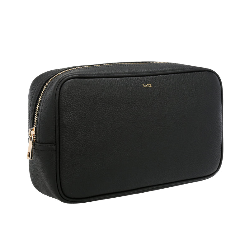 LEATHER TOILETRY BAG LARGE BLACK W/GOLD