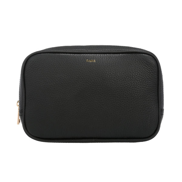 LEATHER TOILETRY BAG LARGE BLACK W/GOLD