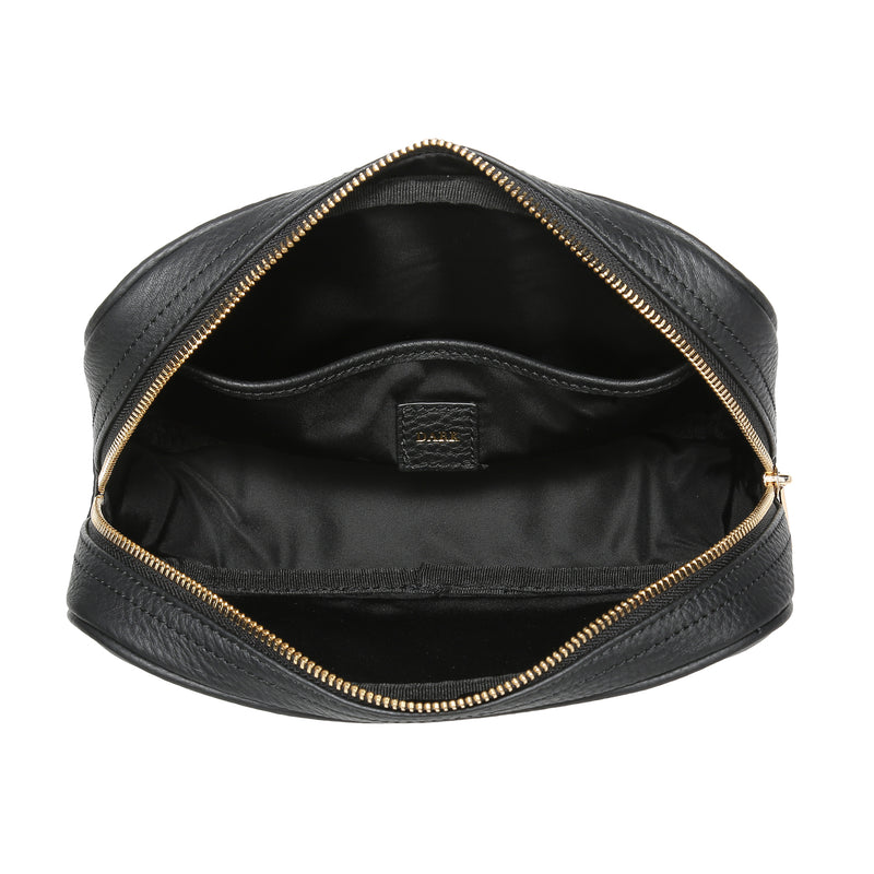 LEATHER TOILETRY BAG SMALL BLACK W/GOLD