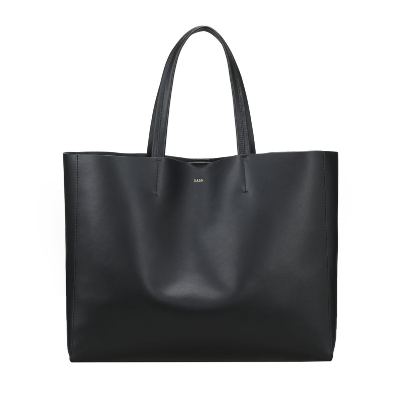 LEATHER TOTE WIDE NAPPA BLACK W/GOLD