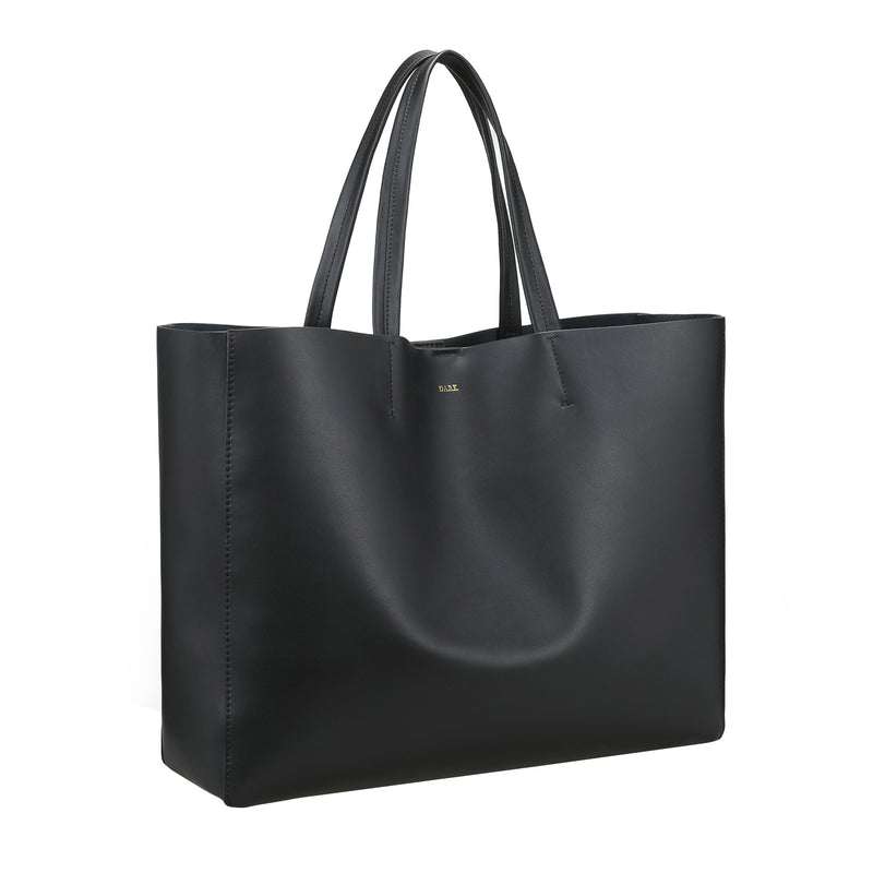 LEATHER TOTE WIDE NAPPA BLACK W/GOLD