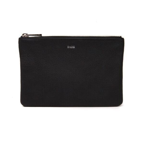 LEATHER SMALL POUCH GRAIN BLACK W/SILVER