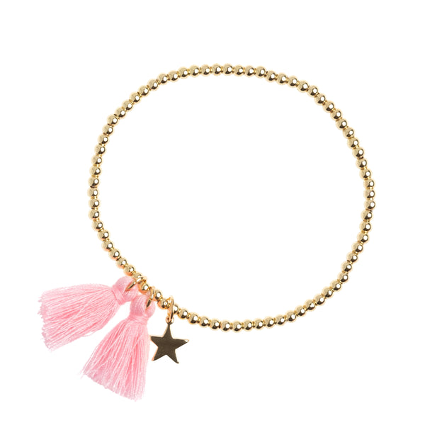 METAL BEAD BRACELET W/TASSEL PALE PINK