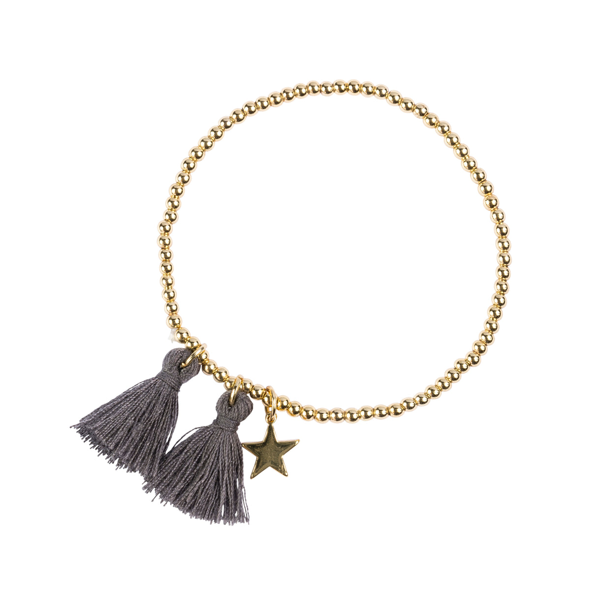 METAL BEAD BRACELET W/TASSEL DARK GREY
