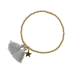 METAL BEAD BRACELET W/TASSEL GREY