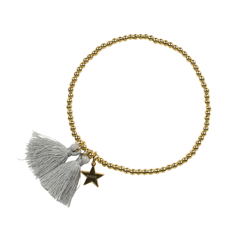 METAL BEAD BRACELET W/TASSEL GREY METAL BEAD BRACELET W/TASSEL GREY