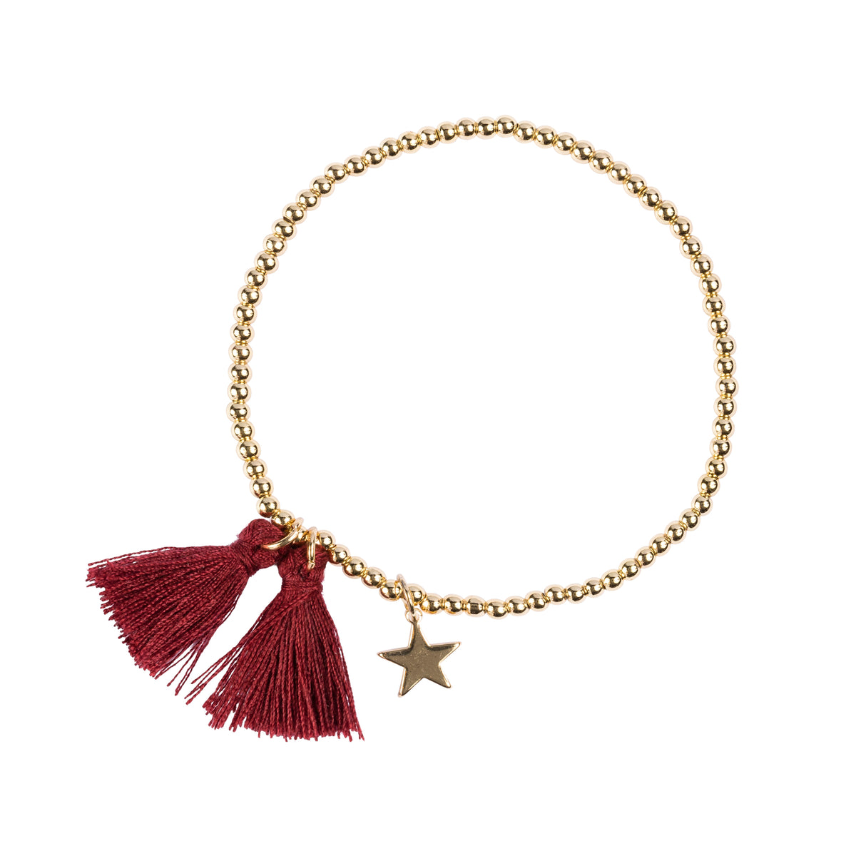 METAL BEAD BRACELET W/TASSEL MAROON