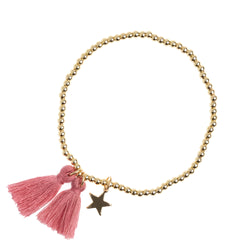 METAL BEAD BRACELET W/TASSEL DUSTY ROSE