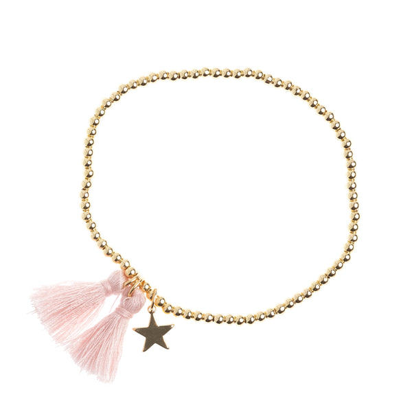 METAL BEAD BRACELET W/TASSEL PALE ROSE