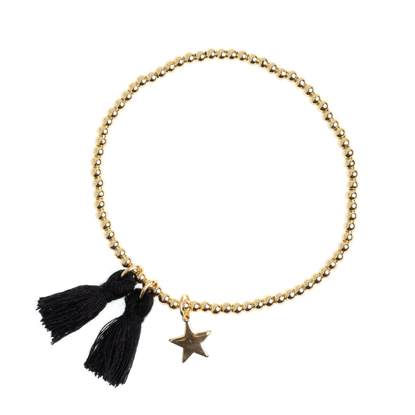METAL BEAD BRACELET W/TASSEL BLACK