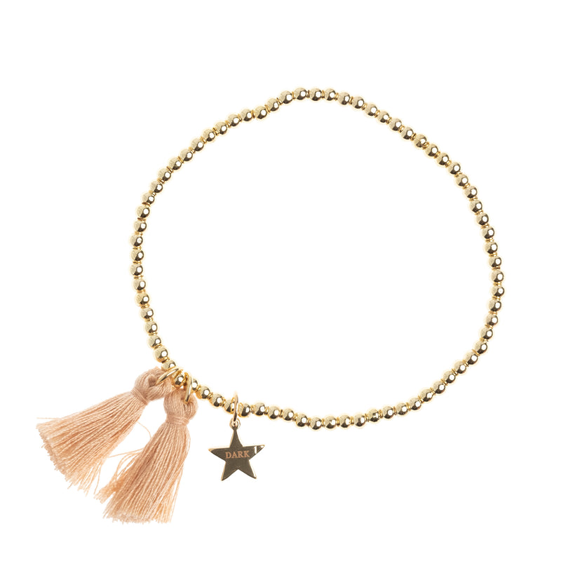 METAL BEAD BRACELET W/TASSEL CAMEL