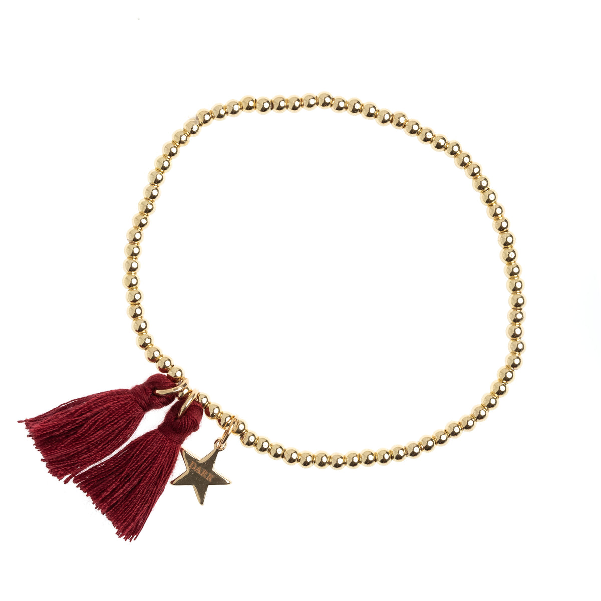 METAL BEAD BRACELET W/TASSEL OX RED METAL BEAD BRACELET W/TASSEL OX RED