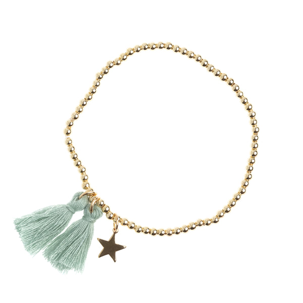 METAL BEAD BRACELET W/TASSEL TEAL