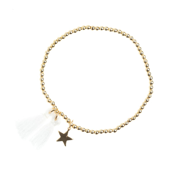 METAL BEAD BRACELET W/TASSEL WHITE