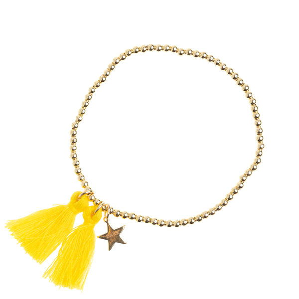 METAL BEAD BRACELET W/TASSEL YELLOW