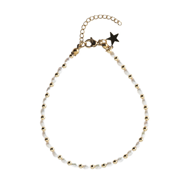 OVAL PEARL ANKLET W/GOLD BEADS