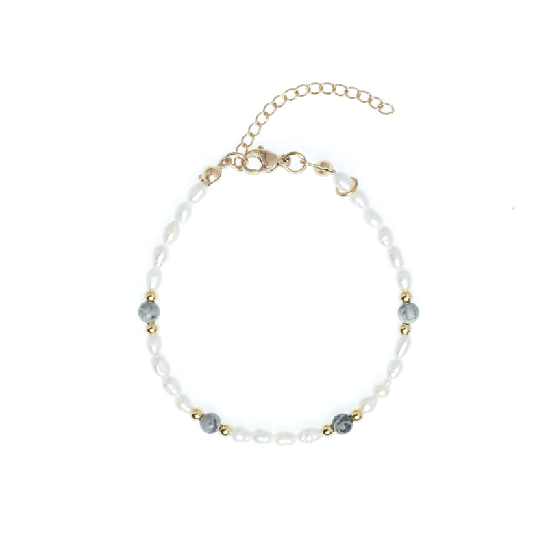 OVAL PEARL BRACELET W/NATURAL STONE GREY