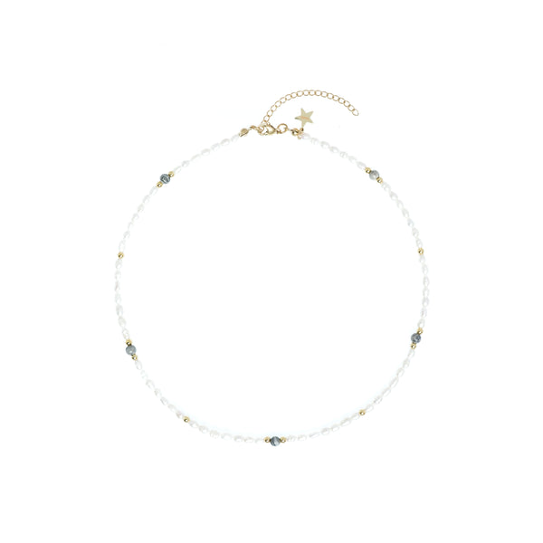 OVAL PEARL NECKLACE W/NATURAL STONE GREY