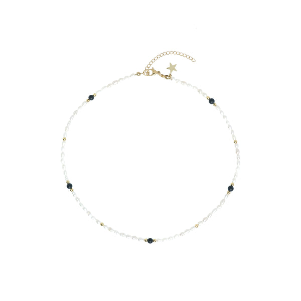 OVAL PEARL NECKLACE W/NATURAL STONE MATTE BLACK