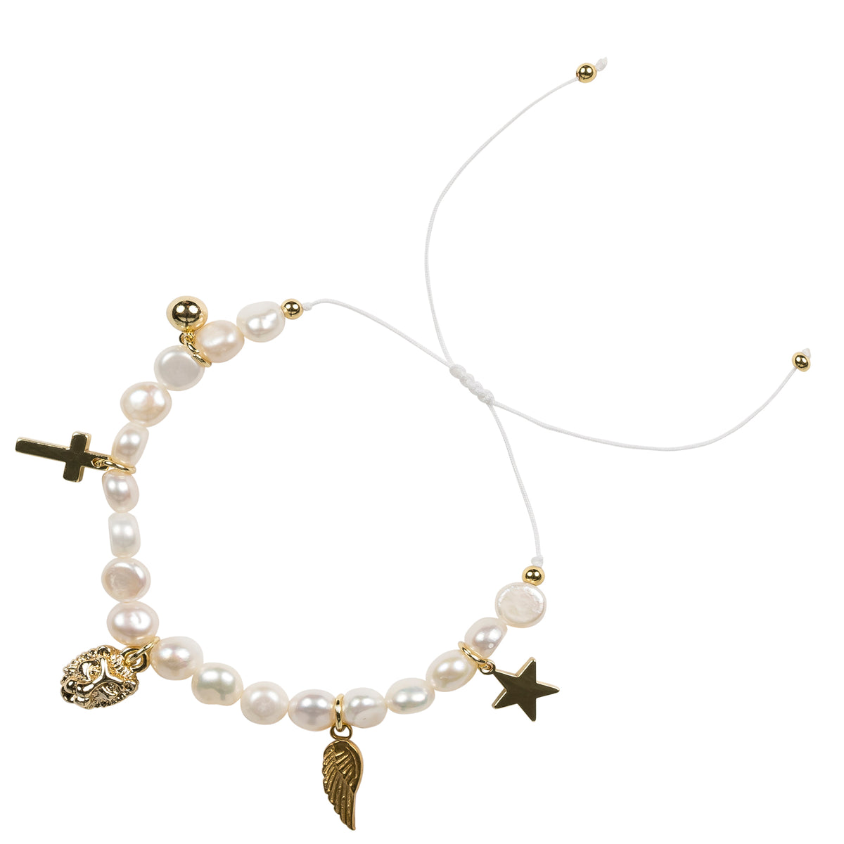 PEARL BEAD BRACELET 6 MM W/CHARMS - PEARL WHITE