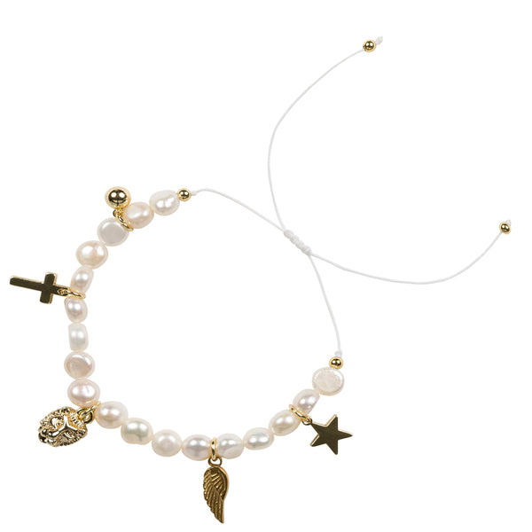 PEARL BEAD BRACELET 6 MM W/CHARMS - PEARL WHITE