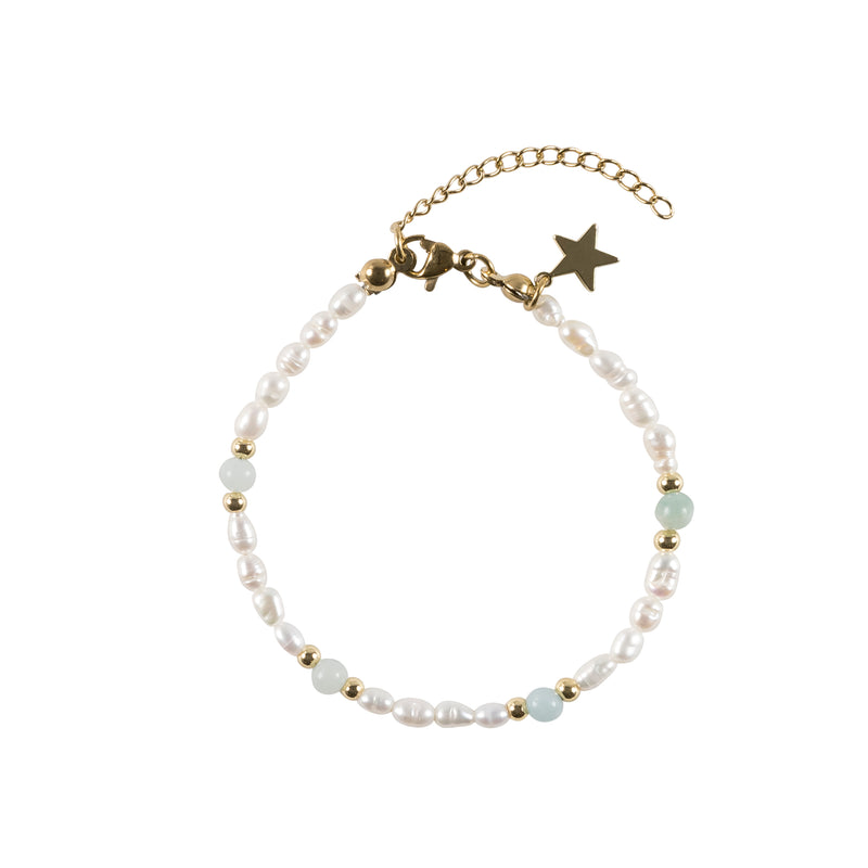 OVAL PEARL BRACELET W/NATURAL STONE AQUAMARINE