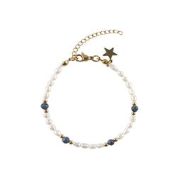 OVAL PEARL BRACELET W/NATURAL STONE STEEL BLUE