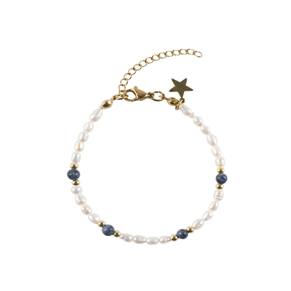 OVAL PEARL BRACELET W/NATURAL STONE STEEL BLUE