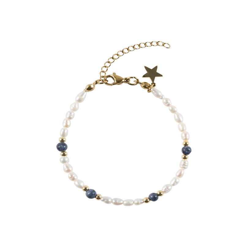 OVAL PEARL BRACELET W/NATURAL STONE STEEL BLUE