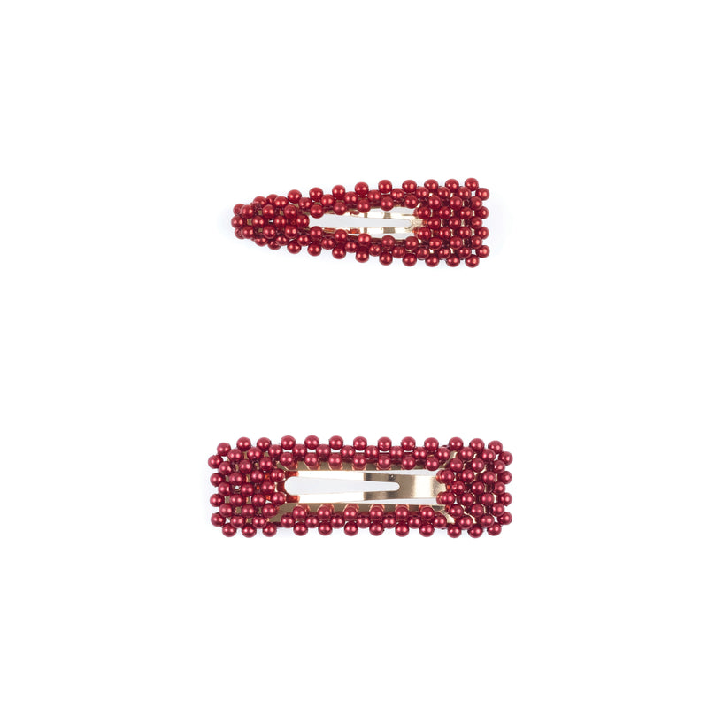 PEARL HAIR CLIP 2 PK OX RED