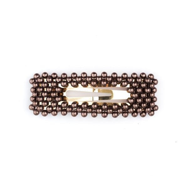 PEARL HAIR CLIP SQUARE CHOCOLATE BROWN