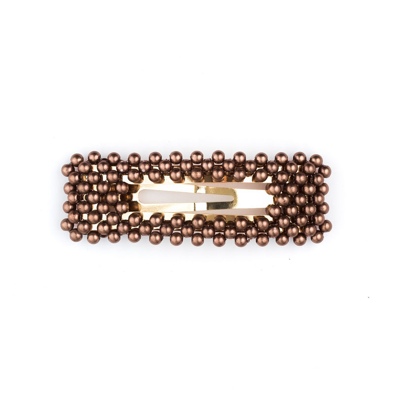 PEARL HAIR CLIP SQUARE COGNAC