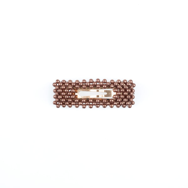 PEARL HAIR CLIP SQUARE SMALL COGNAC