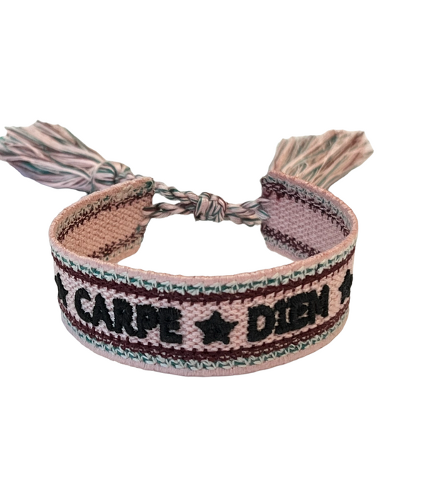 WOVEN FRIENDSHIP BRACELET  "CARPE DIEM" BLUSH ROSE