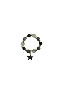 STONE BEAD RING 4 MM W/STAR CHARM BLUE MIX