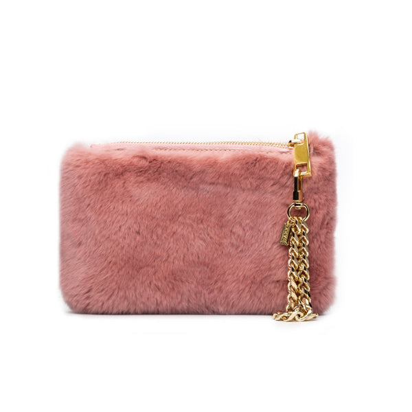 RABBIT FUR POUCH ANTIQUE ROSE