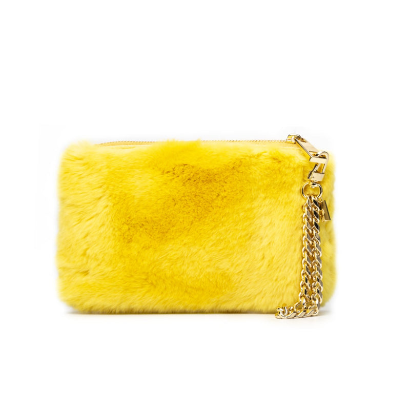 RABBIT FUR POUCH YELLOW