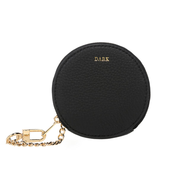 LEATHER COIN POUCH ROUND BLACK W/GOLD