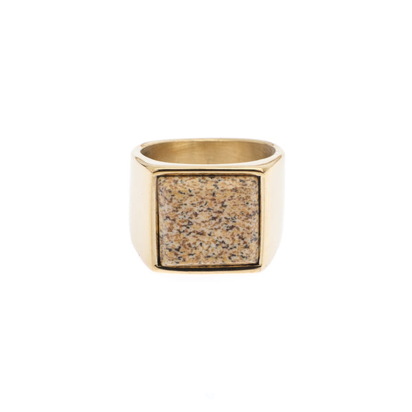 SIGNET RING GOLD W/SAND MARBLE