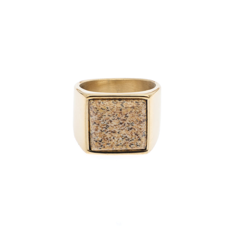 SIGNET RING GOLD W/SAND MARBLE