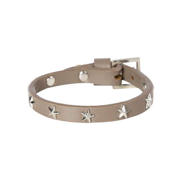 LEATHER STAR STUD BRACELET MINI DARK TAUPE W/SILVER