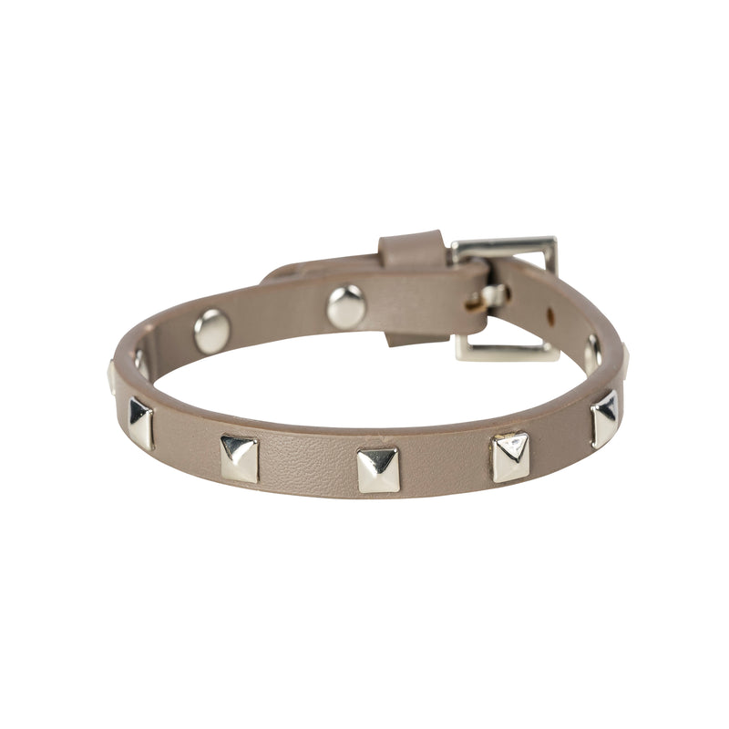 LEATHER STUD BRACELET MINI DARK TAUPE W/SILVER