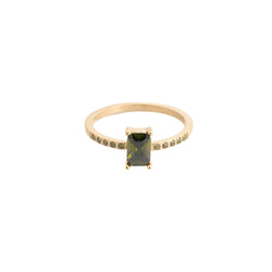 SINGLE BAGUETTE RING W/CRYSTALS OLIVE