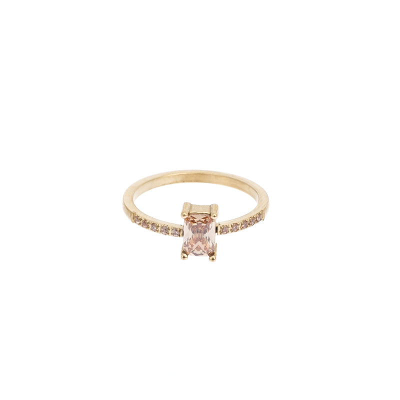 SINGLE BAGUETTE RING W/CRYSTALS CHAMPAGNE
