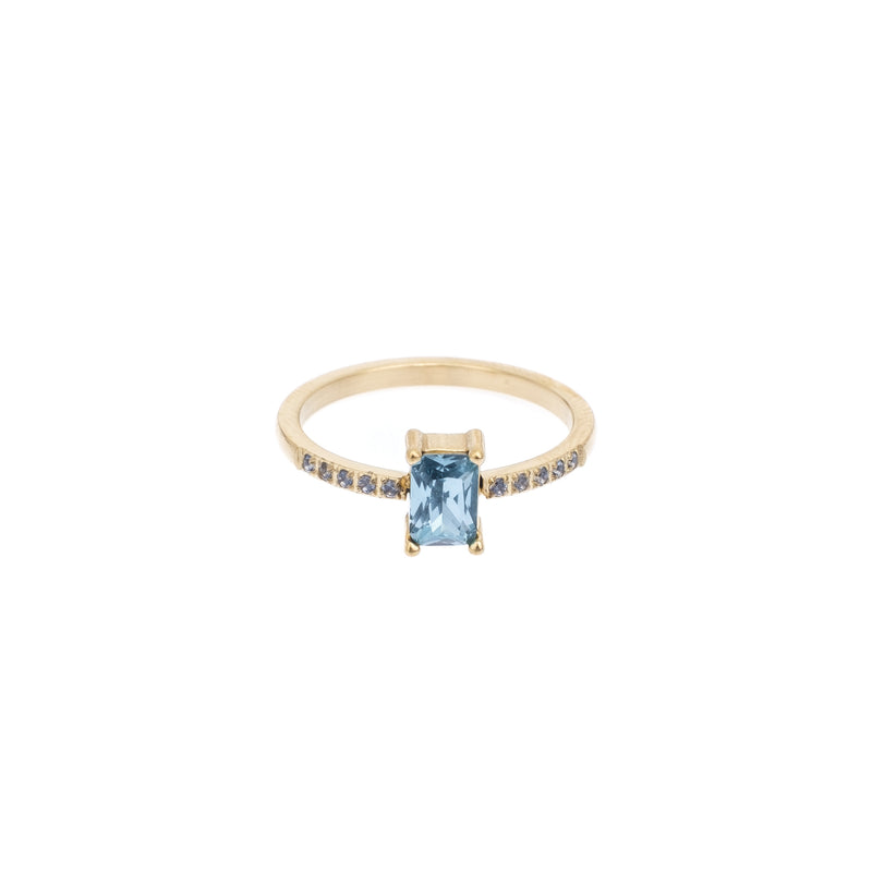 SINGLE BAGUETTE RING W/CRYSTALS LIGHT BLUE