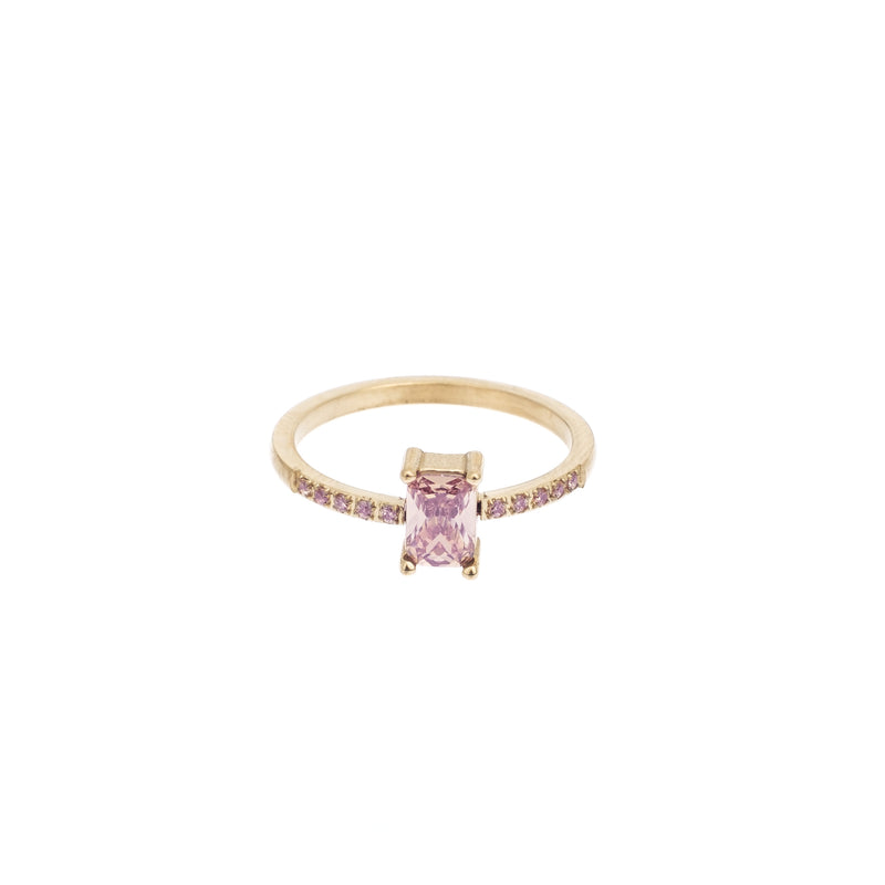 SINGLE BAGUETTE RING W/CRYSTALS PALE ROSE