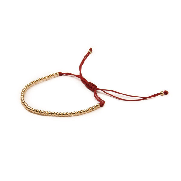 METAL BEAD BRACELET THIN GOLD RED